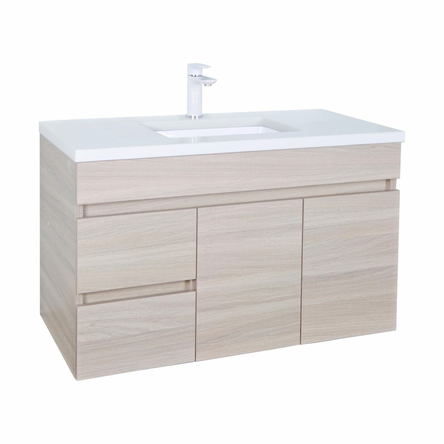 900mm Evie Wall Hung Vanity PVC Left Side Drawers - Cabinet Only - Oak