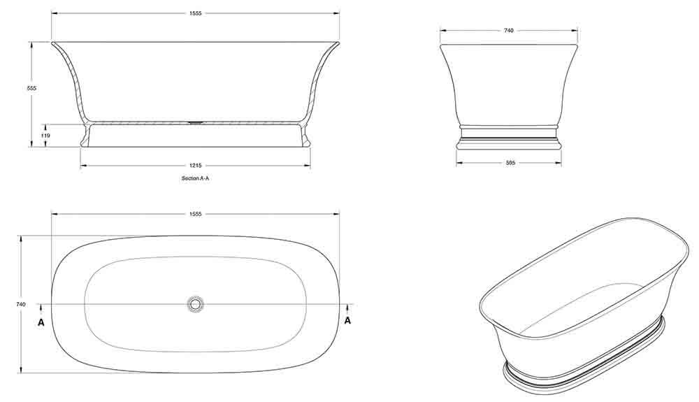 Cambridge 156 TitanCast Bath - Gloss White