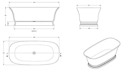 Cambridge 156 TitanCast Bath with Overflow - Gloss White