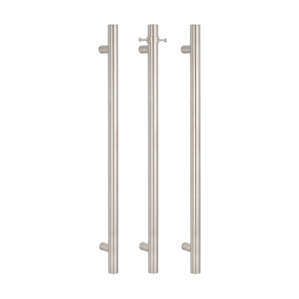 Radiant Vertical Single HEATED Towel Bar 40mm X 950mm Cool Brushed Nickel