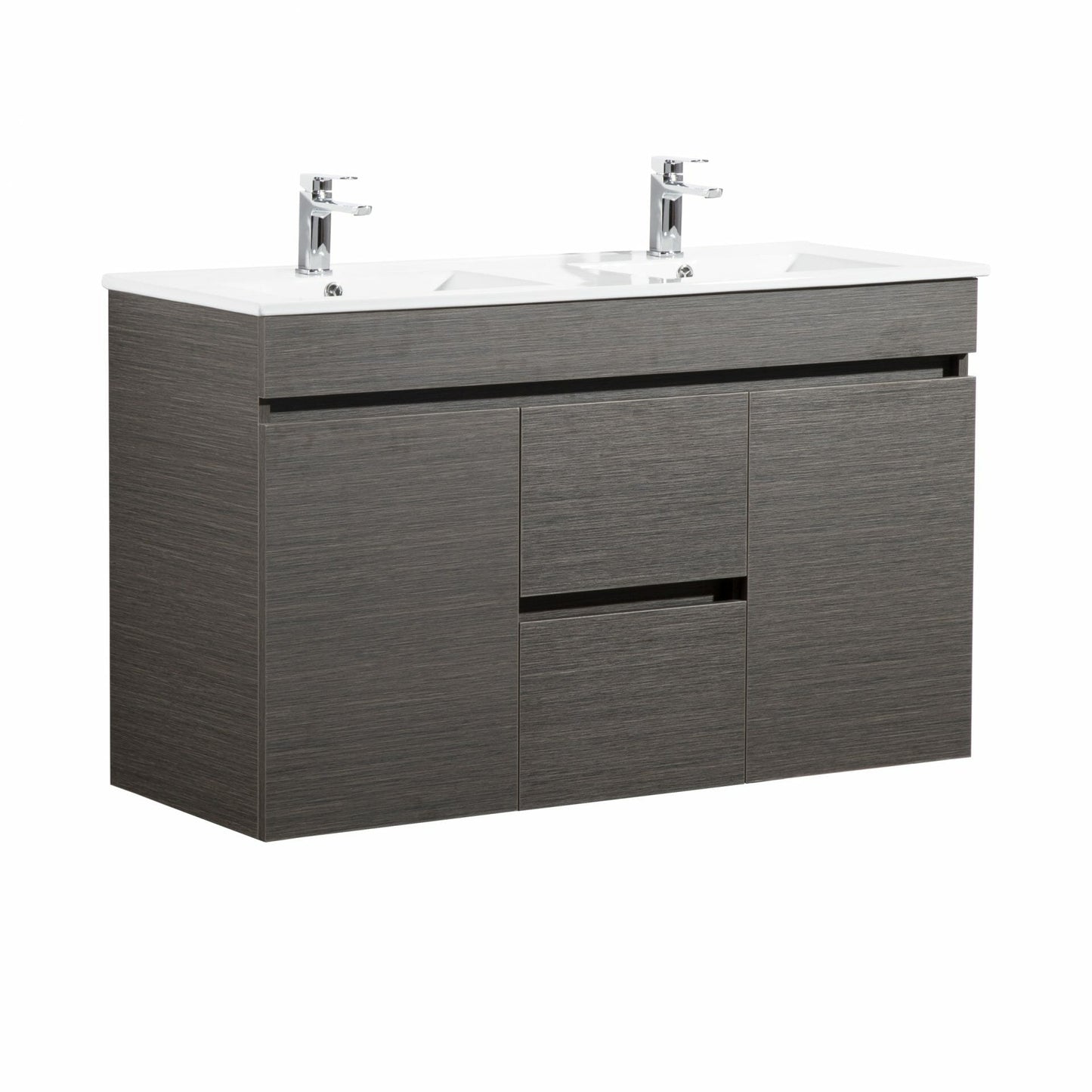 1200mm Evie Wall Hung Vanity PVC - Cabinet Only - Double Bowl - Dark Brown