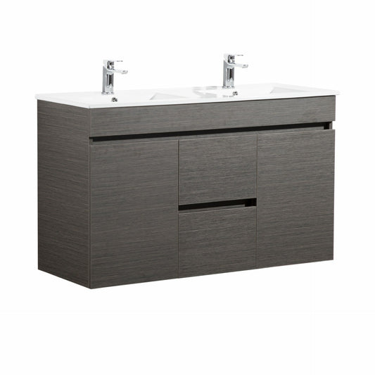 1200mm Evie Wall Hung Vanity PVC - Cabinet Only - Double Bowl - Dark Brown