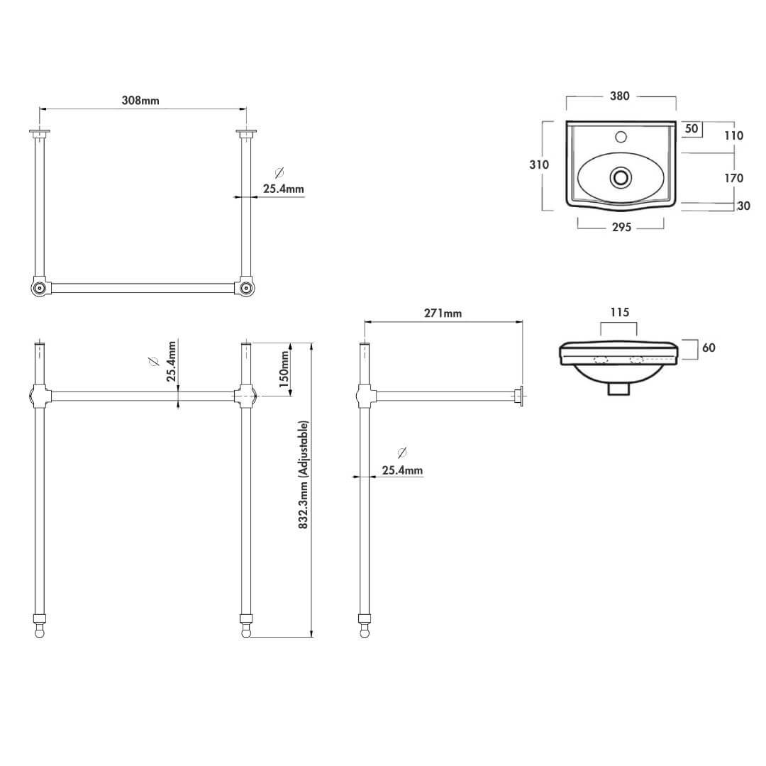 Claremont 38 x 31 Brushed Nickel Basin Stand - 3TH