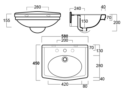 Claremont 58x45 Basin - 3TH