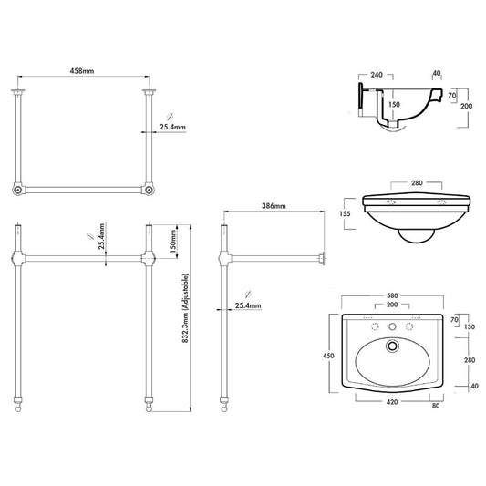 Claremont 58 x 45 Chrome Basin Stand - 3TH