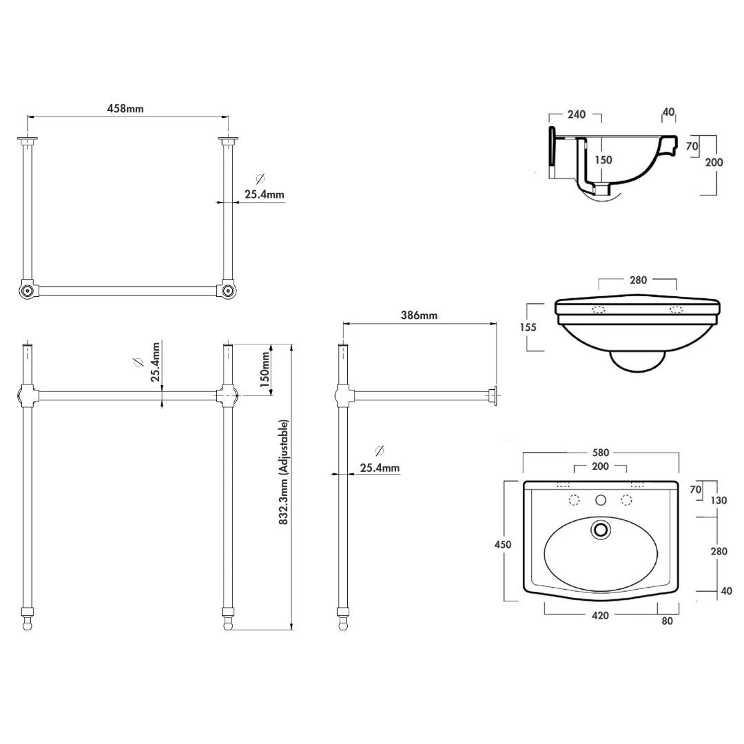 Claremont 58 x 45 Brushed Brass Basin Stand - 3TH