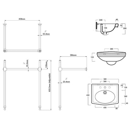 Claremont 58 x 45 Brushed Brass Basin Stand - 3TH