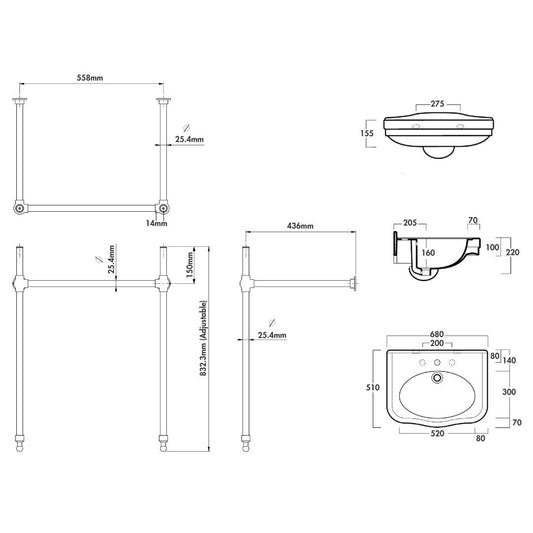 Claremont 68 x 51 Brushed Nickel Basin Stand - 3TH