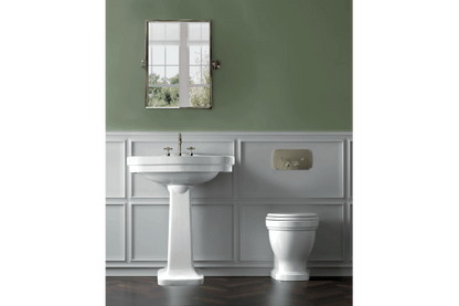 Claremont Floor Pan with Soft Close Seat, Inwall Cistern & Claremont Brushed Nickel Flush Plate