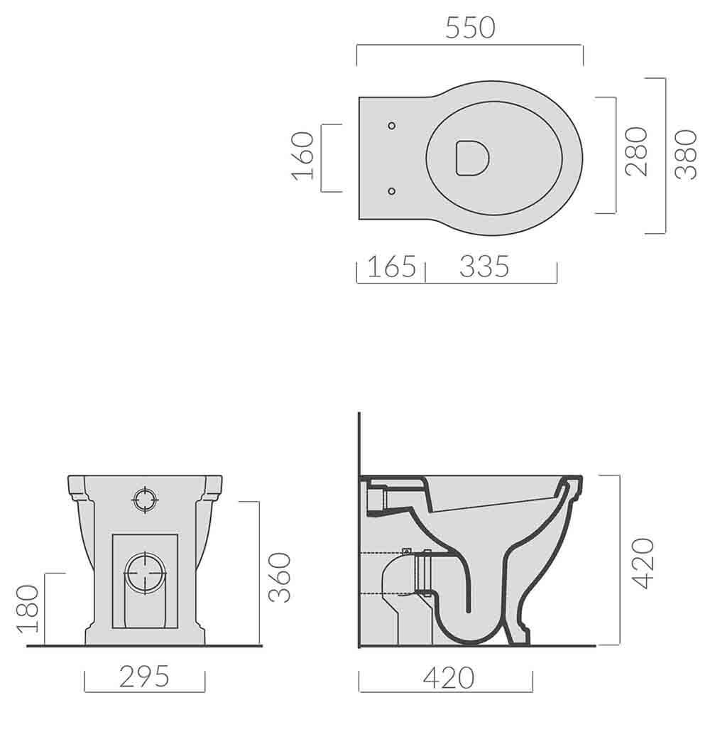 Claremont Floor Mounted Pan, Antique Brass Hinges, Seat And Pan Bend