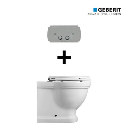 Claremont Floor Pan with Soft Close Seat, Inwall Cistern & Claremont Brushed Nickel Flush Plate