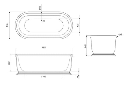 Camden 180 x 85 TitanCast Bath - Gloss White with Overflow