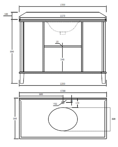 Coventry 120x55 Single Bowl White Vanity with Marble Top & Under Counter Basin - 3TH