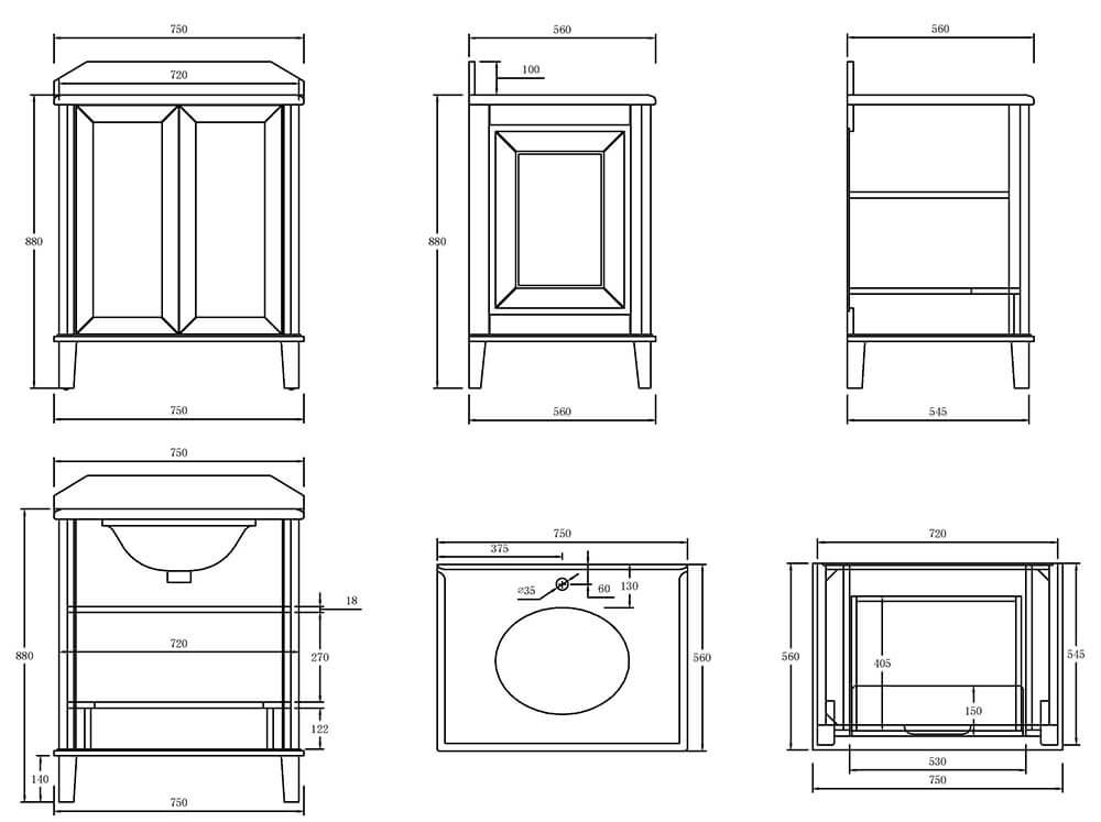 Coventry 75x55 White Vanity with Marble Top & Under Counter Basin - 3TH