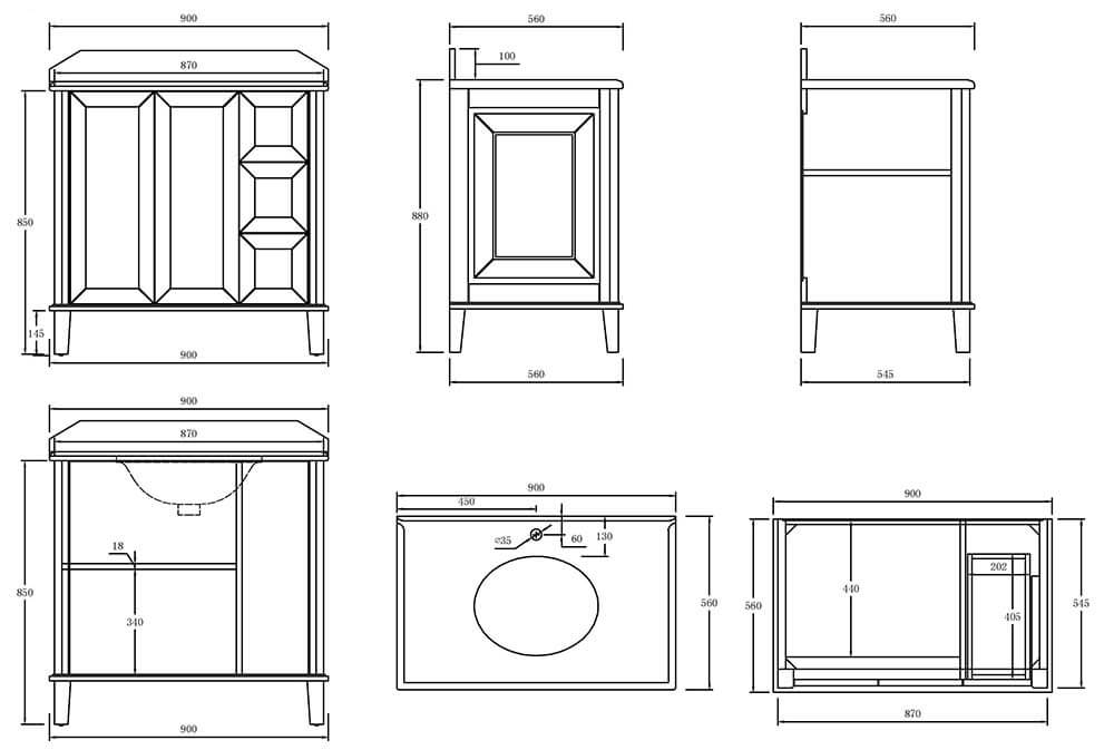 Coventry 90x55 White Vanity with Marble Top & Under Counter Basin - 1TH