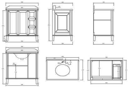 Coventry 90x55 White Vanity with Marble Top & Under Counter Basin - 1TH