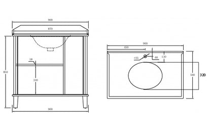 Coventry 90x55 White Vanity with Marble Top & Under Counter Basin - 1TH