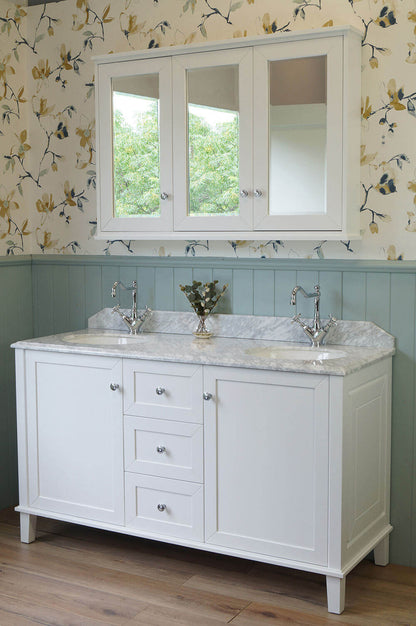 Coventry 150x55 Double Bowl White Vanity with Marble Top & Under Counter Basins - 3TH