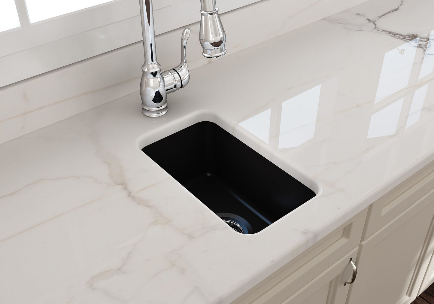 KIT - Cuisine 30x46 Inset / Undermount Fireclay Sink - Matte Black Incl. Waste