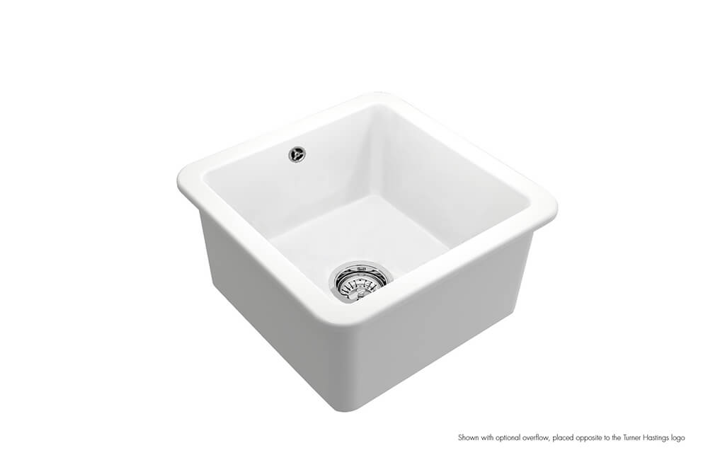 KIT - Cuisine 46x46 Inset / Undermount Fireclay Sink Matte White with Overflow Incl. Waste