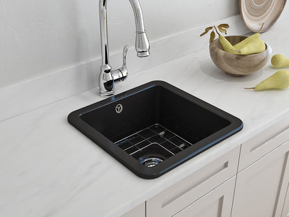 Cuisine 46x46 Inset / Undermount Fireclay Sink Matte Black with Overflow