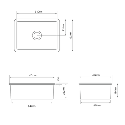 KIT - Cuisine 60x46 Inset / Undermount Fireclay Sink - Matte Black Incl. Waste
