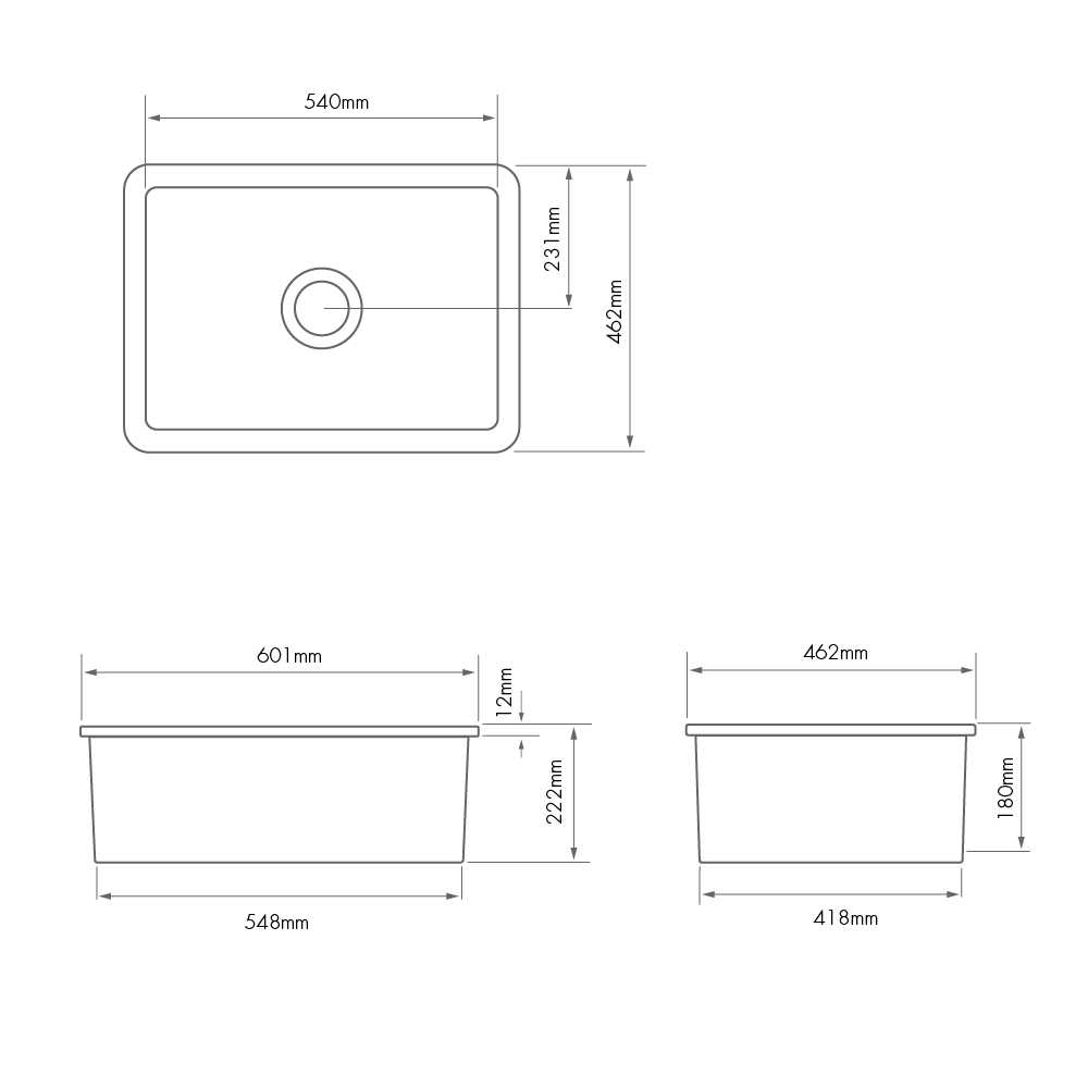 KIT - Cuisine 60x46 Inset / Undermount Fireclay Sink Incl. Waste