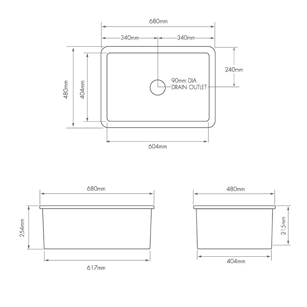 Cuisine 68x48 Inset / Undermount Fireclay Sink - Matte Black