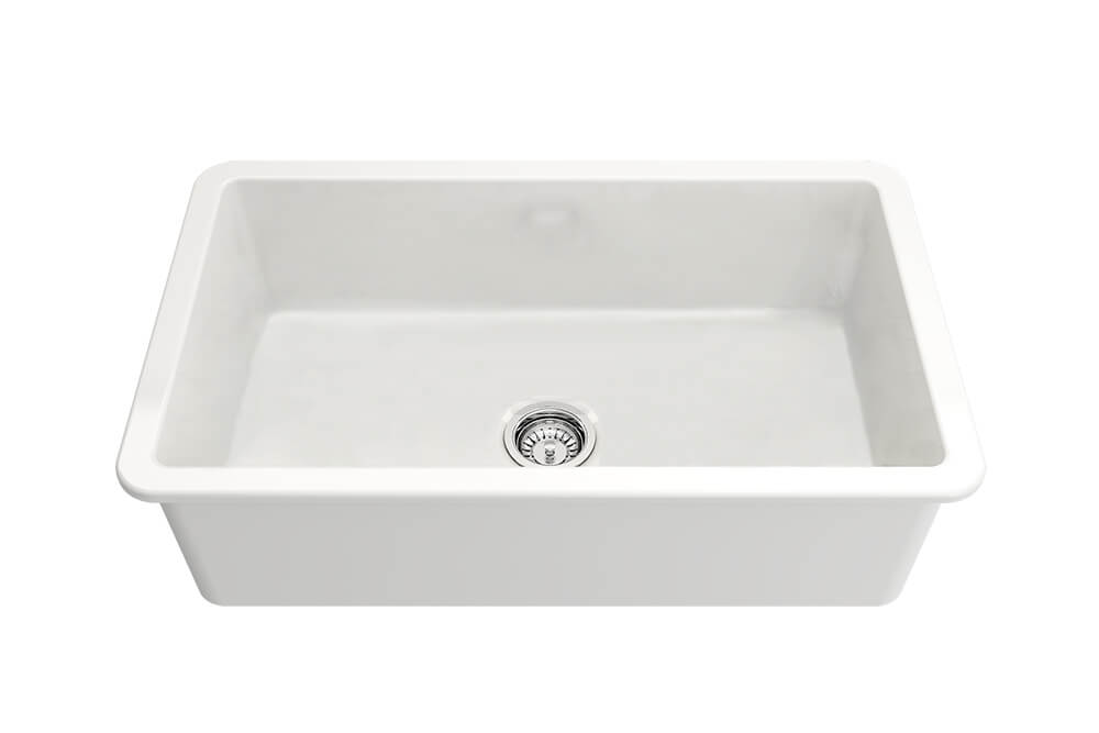 KIT - Cuisine 81x48 Inset / Undermount Fireclay Sink Matte White with Overflow Incl. Waste