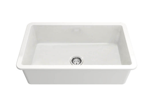 KIT - Cuisine 81x48 Inset / Undermount Fireclay Sink Matte White with Overflow Incl. Waste