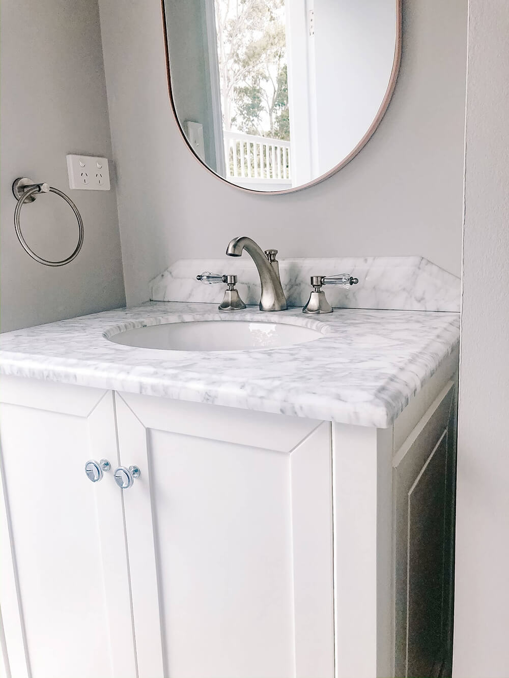 Coventry 75x55 White Vanity with Marble Top & Under Counter Basin - 3TH