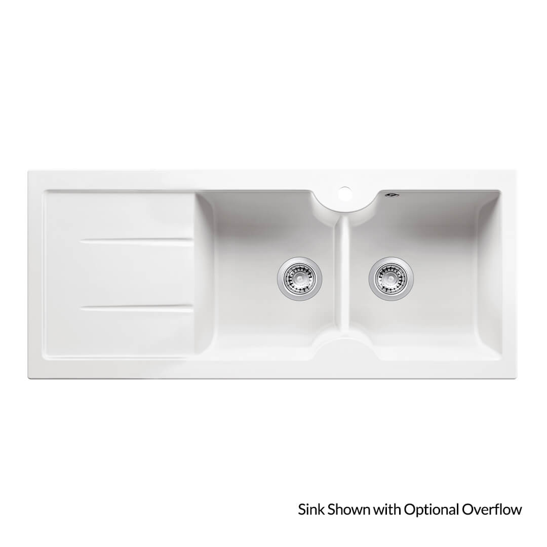KIT - Cuisine 116 x 50 Double Bowl Sink with tap hole â€“ Right Hand Drainer with Overflow Incl. Waste
