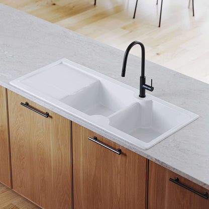 KIT - Cuisine 116 x 50 Double Bowl Sink with tap hole â€“ Right Hand Drainer with Overflow Incl. Waste