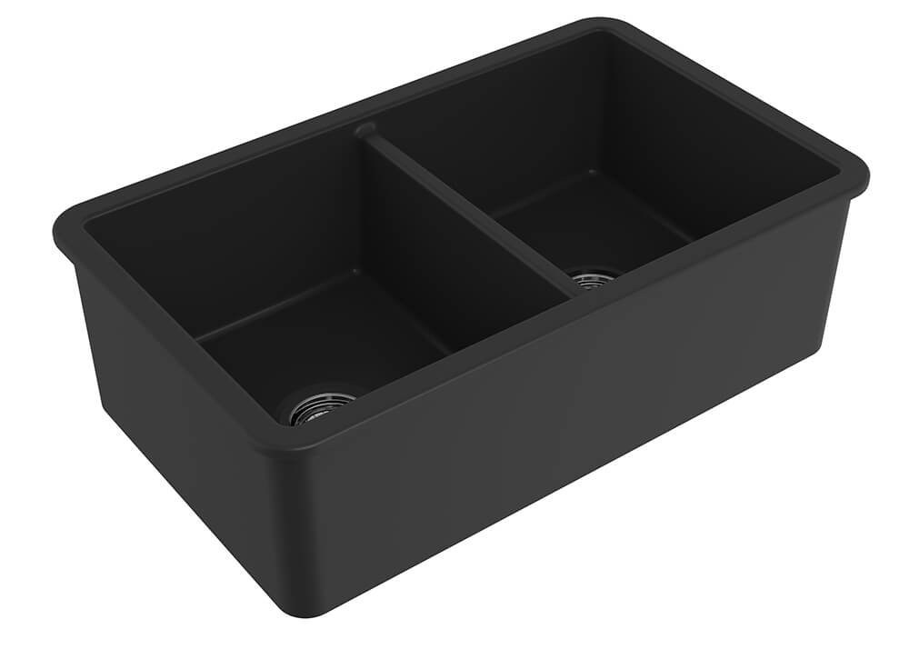 KIT - Cuisine 85x46 Inset / Undermount Fireclay Sink Matte Black with Overflow Incl. Waste