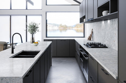 KIT - Cuisine 85x46 Inset / Undermount Fireclay Sink Matte Black with Overflow Incl. Waste