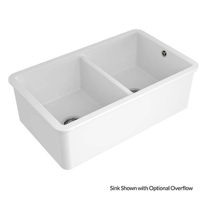 KIT - Cuisine 85x46 Inset / Undermount Fireclay Sink Gloss White with Overflow Incl. Waste