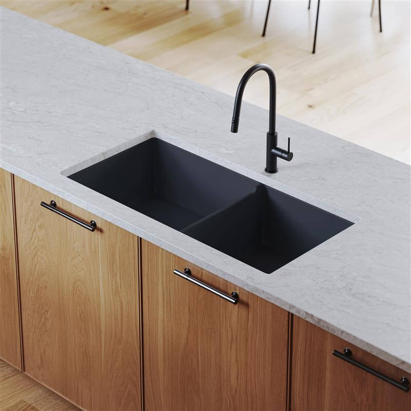 Cuisine 93 x 48 1 and 1/2 Bowl Inset / Undermount Fine Fireclay Matte Black Sink