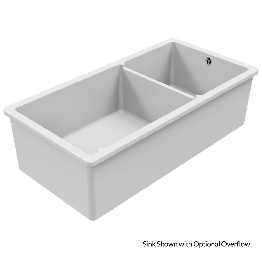 Cuisine 93 x 48 1 and 1/2 Bowl Inset / Undermount Fine Fireclay Gloss White Sink