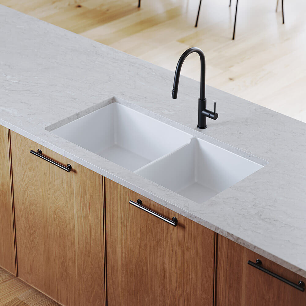 Cuisine 93 x 48 1 and 1/2 Bowl Inset / Undermount Fine Fireclay Gloss White Sink