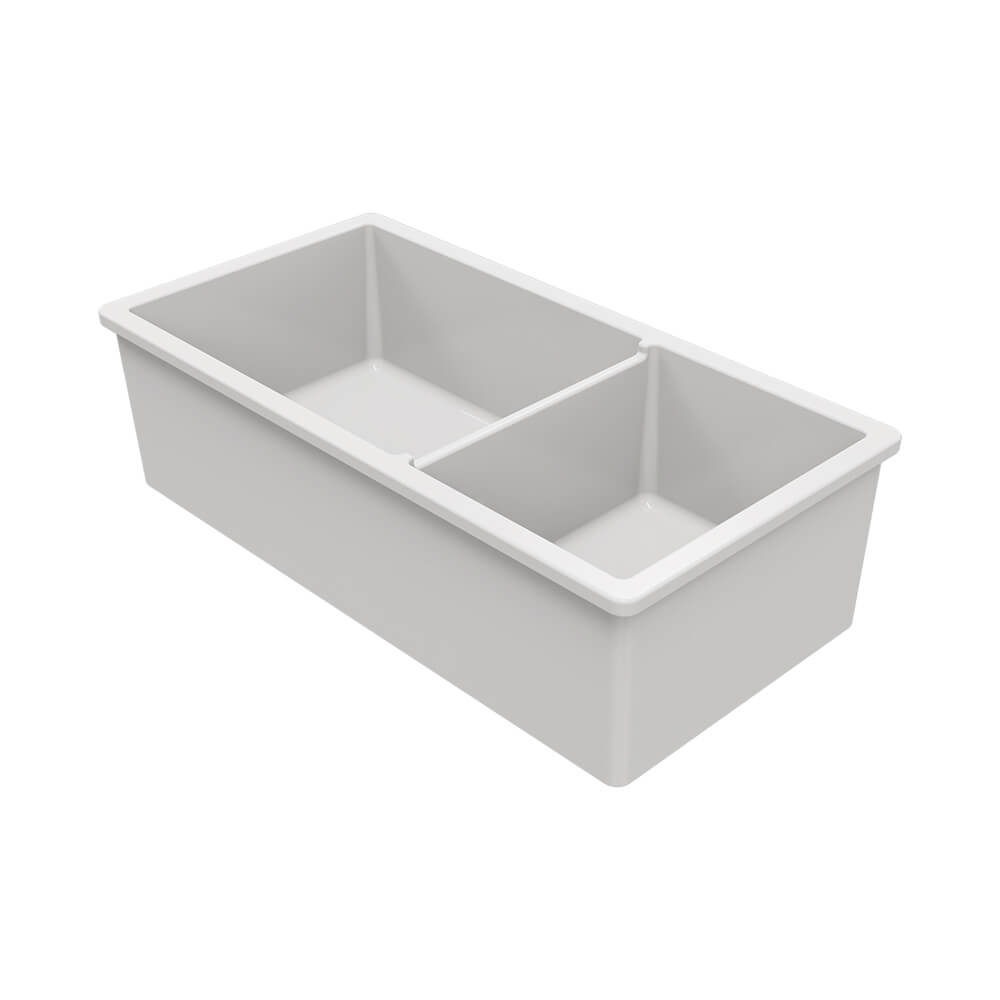 Cuisine 93 x 48 1 and 1/2 Bowl Inset / Undermount Fine Fireclay Gloss White Sink