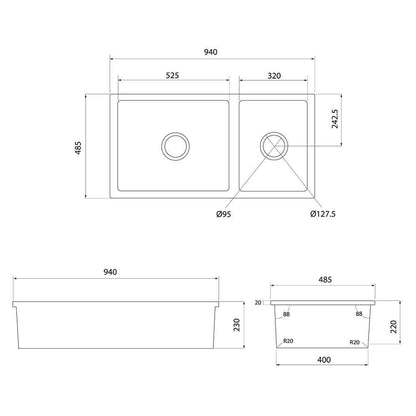 Cuisine 93 x 48 1 and 1/2 Bowl Inset / Undermount Fine Fireclay Matte White Sink