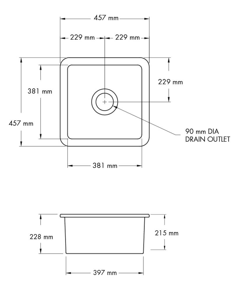 Cuisine 46x46 Inset / Undermount Fireclay Sink Matte Black with Overflow