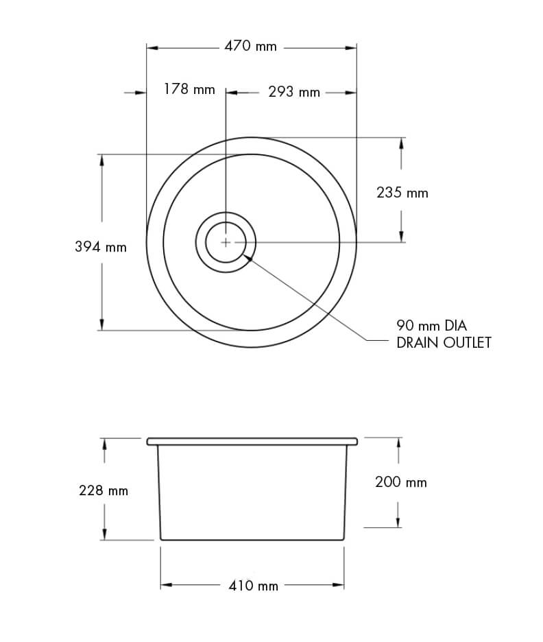 KIT - Cuisine Round 47 Inset / Undermount Fireclay Sink - Matte Black Incl. Waste