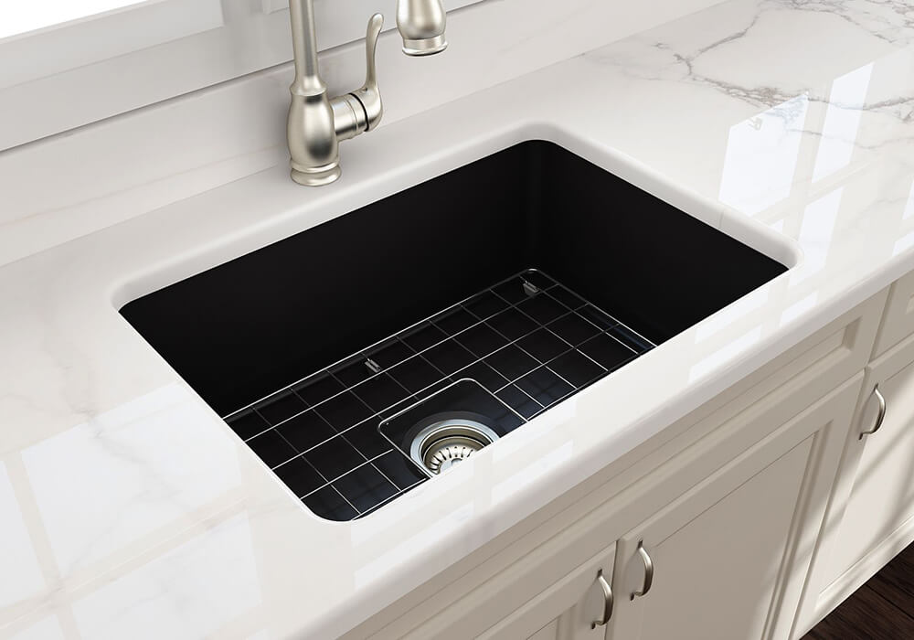 Cuisine 68x48 Inset / Undermount Fireclay Sink Matte Black with Overflow