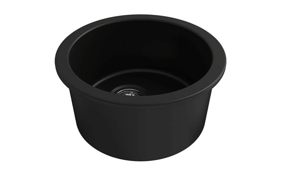 KIT - Cuisine Round 47 Inset / Undermount Fireclay Sink - Matte Black Incl. Waste
