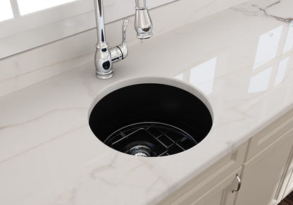 KIT - Cuisine Round 47 Inset / Undermount Fireclay Sink - Matte Black Incl. Waste