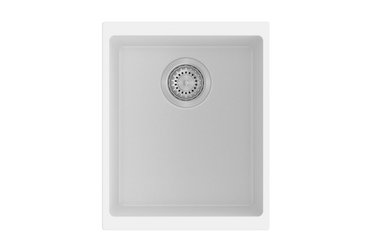 White Carysil Enigma N100N Granite Single Bowl Stone Kitchen Sink - 370x460x200mm