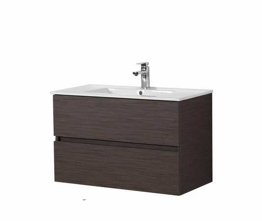 Stella Wood Grain   PVC Wall Hung Vanity - Double Drawers - Dark Brown - 900mm