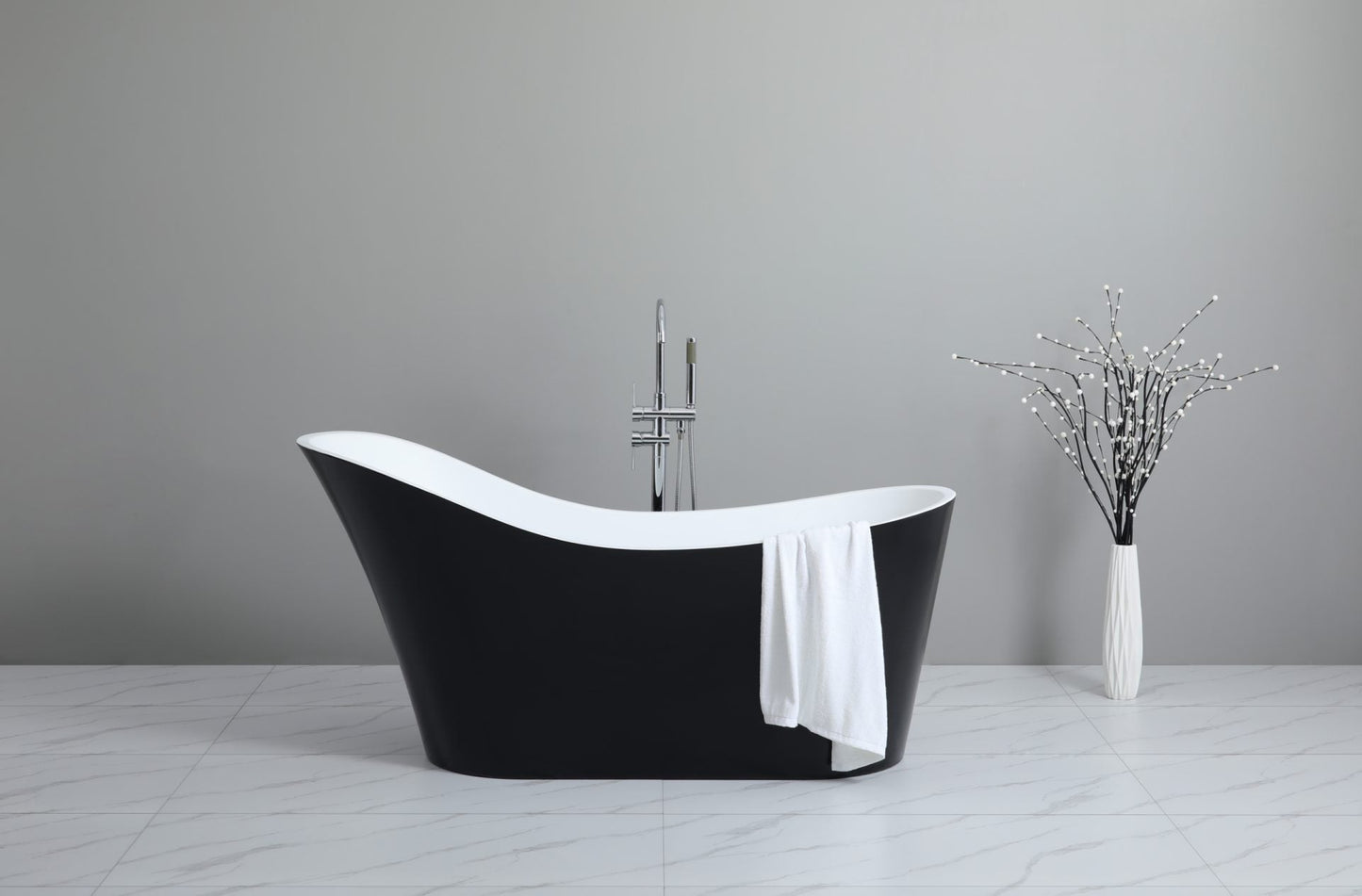 1700mm Freestanding Bathtub - No Overflow - Gloss Black & White