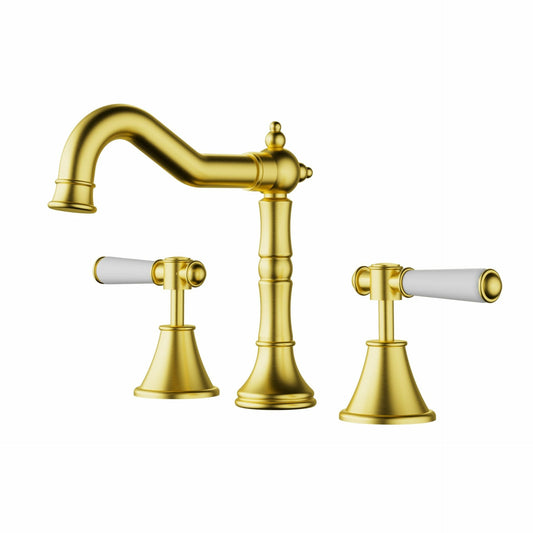 Clasico Basin Set Ceramic Hahdle in Brushed Gold